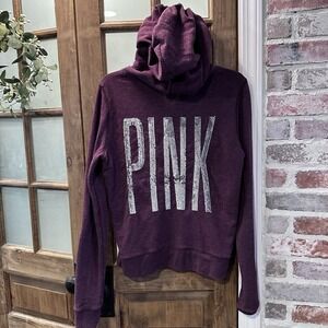 Victoria's Secret PINK Sequined‎ Hoodie Zip Up Small Maroon Y2K